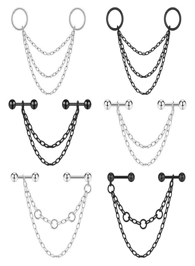 Qmcandy 6pcs 16g Industrial Barbell with Chain Surgical Steel Industrial Earring Chain Cartilage Earrings Industrail Piercing, Chain - Image 1